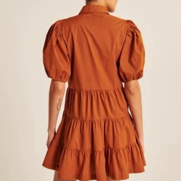 Abercrombie & Fitch Poplin Puff Sleeve Button Down Tiered Dress - Picture 2 of 6